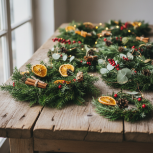 Stroiki świąteczne na drewnie – naturalne dekoracje